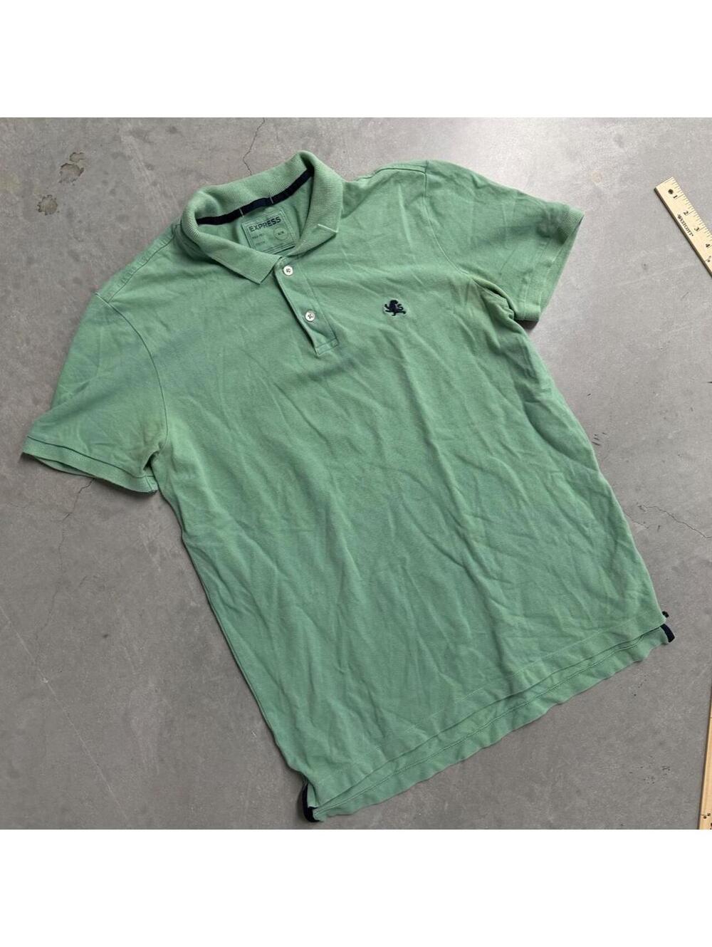 Y2K Men's Express Preppy Light Green Logo Polo Shirt Sized Medium